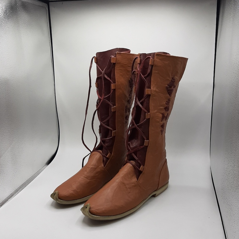 Medieval Leather Knee-High Boots, Viking Shoes
